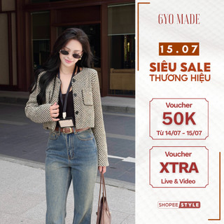 [NEW] Áo khoác dạ Tweed caro nữ GYOMADE® tay dài thanh lịch, chất bố cao cấp có lót trong | GA112
