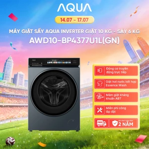 Máy giặt sấy lồng ngang AQUA Inverter giặt 10kg - sấy 6kg AWD10-BP4377U1L(GN) - Bảo hành 2 năm - Freeship toàn quốc