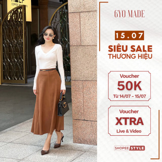 [NEW] Chân váy midi dáng suông chữ A GYOMADE® da lộn cao cấp, cạp cao tôn dáng có lót trong | GV039