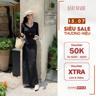 [NEW] Chân váy xẻ tà dáng dài GYOMADE® gấm đính đá cao cấp form chữ A tôn dáng sang trọng | GV043