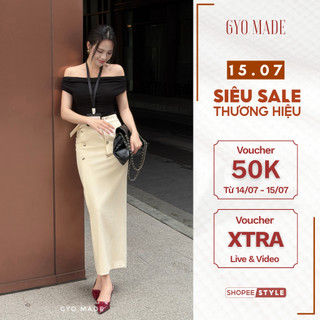 [NEW] Chân váy dáng dài 6 nút GYOMADE® cạp cao thanh lịch, chất Suit cao cấp 2 lớp kèm dây đai sang trọng | GV041