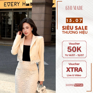[NEW] Áo blazer lửng nữ GYOMADE® phối ren kem thanh lịch, suit cao cấp 2 lớp, có đệm vai | GA106