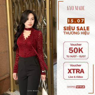 [NEW] Áo ren nhung cổ tim cao cấp GYOMADE® ôm dáng sang trọng, lót thun mềm co giãn | GA105