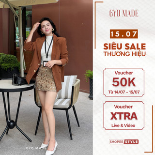 [NEW] Chân váy ngắn chữ A GYOMADE® cạp cao chất bố gắn kim sa thủ công cao cấp, có lót trong | GV046