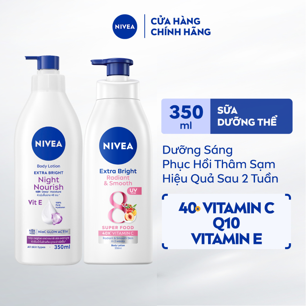 Bộ 2 Sữa Dưỡng Thể NIVEA Dưỡng Sáng Và Nuôi Dưỡng Da Ban Đêm | Mịn Da (350 ml) - 98413+98412