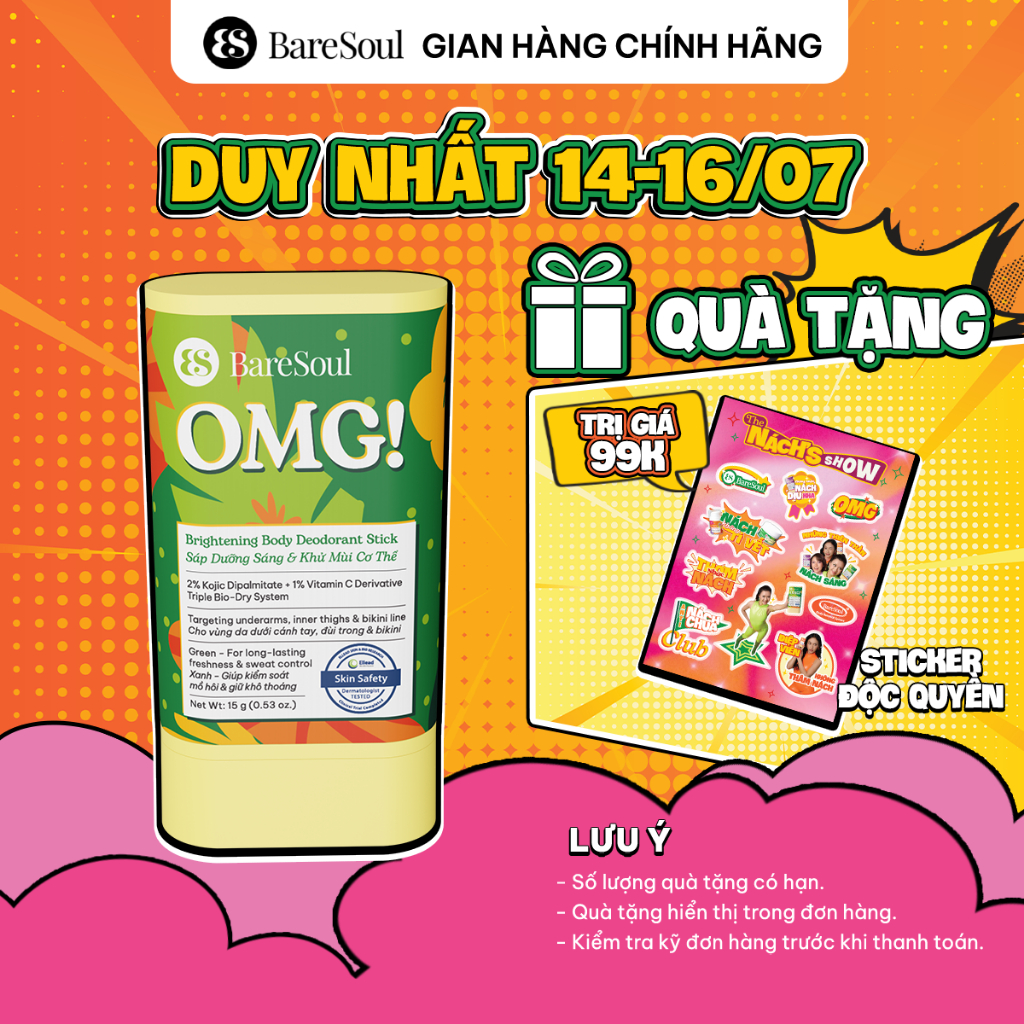 Sáp nhung dưỡng sáng & khử mùi BareSoul OMG Xanh 15g – Dành cho người đổ mồ hôi nhiều - Giúp làm sáng vùng nách