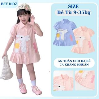 Váy Cho Bé Gái, Váy Sơ Mi Cho Bé Gái Thiết Kế Tay Phồng Họa Tiết Thỏ  Chất Liệu Cotton