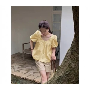 𝗕𝗮𝘆- Áo Linen tay phồng babydoll
