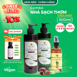 Combo Rửa Chén, Lau Sàn, Xịt Sả Chanh - Sạch an toàn tiết kiệm - Hoa Nén - Vegan - 500ml