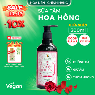 Sữa Tắm Hoa Hồng 300ml- Hoa Nén - Vegan - Làm sạch, dưỡng ẩm, giúp làn da tươi trẻ, sáng mịn