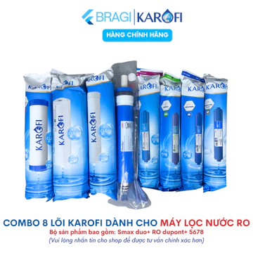 Combo 8 Lõi Lọc Nước Karofi Gồm Lõi 123 Smax Duo - Màng RO Dupont 50GPD - Lõi công dụng T33 Mineral Far Nano Model KSI80