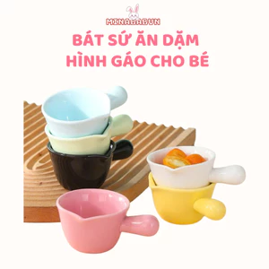 Bát ăn dặm hình gáo tay béo 120ml, Chén gốm sứ đồ dùng ăn dặm cho bé an toàn, nhiều màu sắc