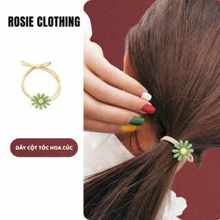Dây Chun 2 sợi xoắn buộc cột tóc hình hoa cúc to màu xanh