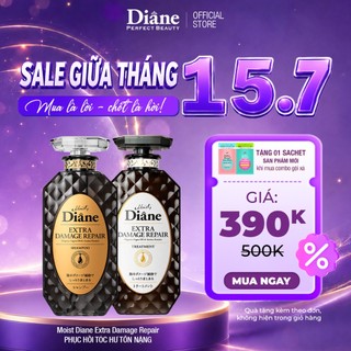 Combo dầu gội xả phục hồi tóc khô xơ chẻ ngọn hư tổn nặng Moist Diane Extra Damage Repair 450ml*2