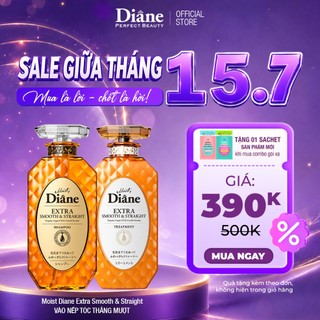 Bộ dầu gội xả giữ nếp tóc thẳng mượt cho tóc bông xù khô cứng Moist Diane Extra Smooth & Straight