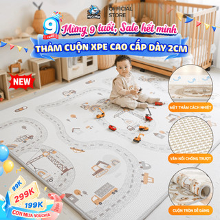 Thảm Xốp Cho Bé Pakey Chống Nước, Thảm Cuộn Phủ XPE 2 Mặt Họa Tiết Dày 2cm Cho Bé Tập Bò Tập Đi