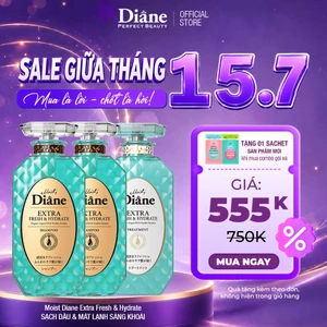Bộ 2 gội 1 xả sạch tóc dầu bết dính giảm gàu cân bằng ẩm Moist Diane Extra Fresh & Hydrate 450ml*2