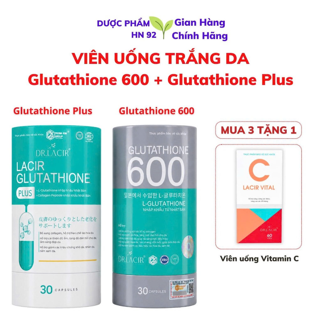 Viên uống trắng da Glutathione 600 + Glutathione Plus, Trắng da, giảm nám tàn nhang, cải thiện sinh lý nội tiết tố nữ