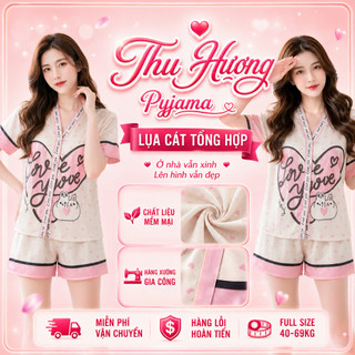[DEAL FREESHIP] Bộ Đồ Pijama Mặc Nhà Lụa Mềm Quần Short Họa Tiết Hello Kitty Full Size 40-69kg