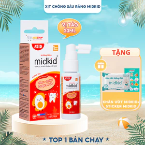 Xịt chống sâu răng MIDKID vị Táo 20ml cho bé từ 1 tuổi nuốt an toàn giúp làm sạch thơm khoang miệng, bảo vệ men răng