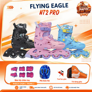 Giày patin trẻ em Flying Eagle NT2 Pro bánh cao su đặc, càng nhựa chịu lực dưới 50kg 3 màu xanh/hồng/đen