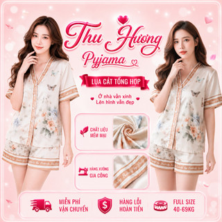 [DEAL FREESHIP] Bộ Đồ Pijama Mặc Nhà Lụa Mềm Quần Short Họa Tiết Hello Kitty Full Size 40-69kg