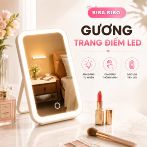 Gương Trang Điểm Để Bàn Đèn Led Gương Để Bàn Cảm Ứng 3 Chế Độ Sáng Cổng Sạc USB Xoay 360 Độ BIBABIBO