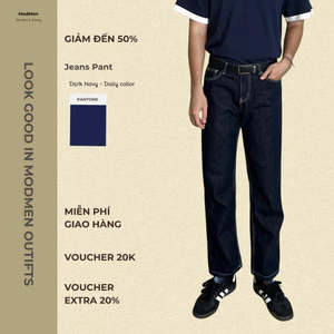 Quần Jeans Nam Form Suông Chỉ Nổi Màu Xanh Đen Basic Thanh Lịch Jeans Raised Culottes MODMEN