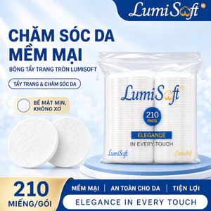 Bông tẩy trang 210 miếng tròn LumiSoft cotton 3 lớp dày dặn không xơ bông mềm mịn an toàn cho da