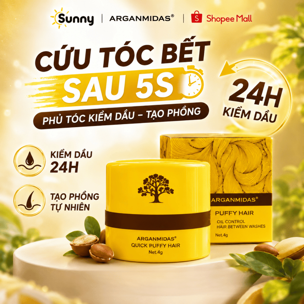 Phấn Kiềm Dầu Tóc Arganmidas 4g, Phấn Tóc Tạo Phồng, Dầu Gội Khô Chống Bết Tóc, Tóc Bông Tơi Sau 5s