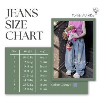 Q49-[tomnaukids] Quần Jean thụng phối bèo kèm đai cho bé gái size từ 9-36Kg