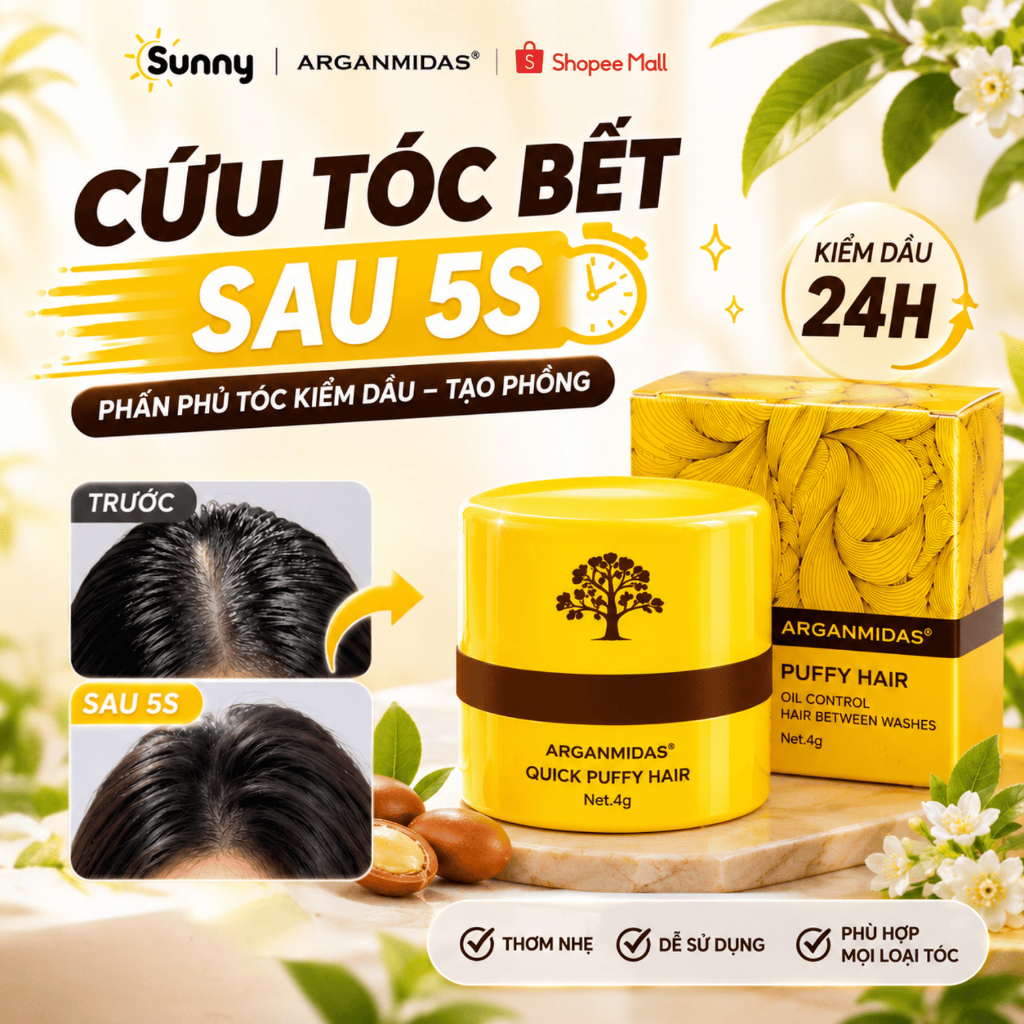 Phấn kiềm dầu tóc Arganmidas tạo phồng tóc, Phấn gội đầu khô mini giảm bết tóc cho tóc bết, dầu, bông tơi tức thì - 4g | BigBuy360 - bigbuy360.vn