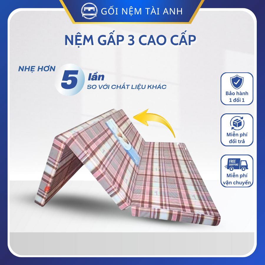 Nệm gấp gọn, nệm gấp 3 chất liệu PE gọn nhẹ dễ sử dụng, đủ kích thước - Giao màu ngẫu nhiên