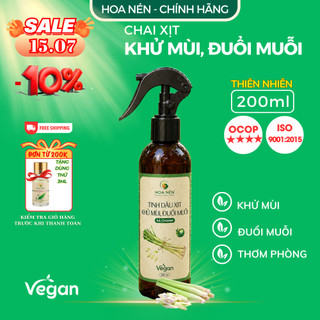 Tinh dầu Xịt Khử Mùi, Đuổi Muỗi Sả Chanh - Hoa Nén - Vegan - An toàn sức khoẻ - 200ml