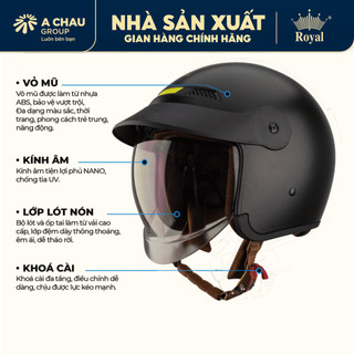 Mũ bảo hiểm xe máy 3/4 Royal M139 Lux có kính âm kèm lưỡi trai che nắng chính hãng tại NSX