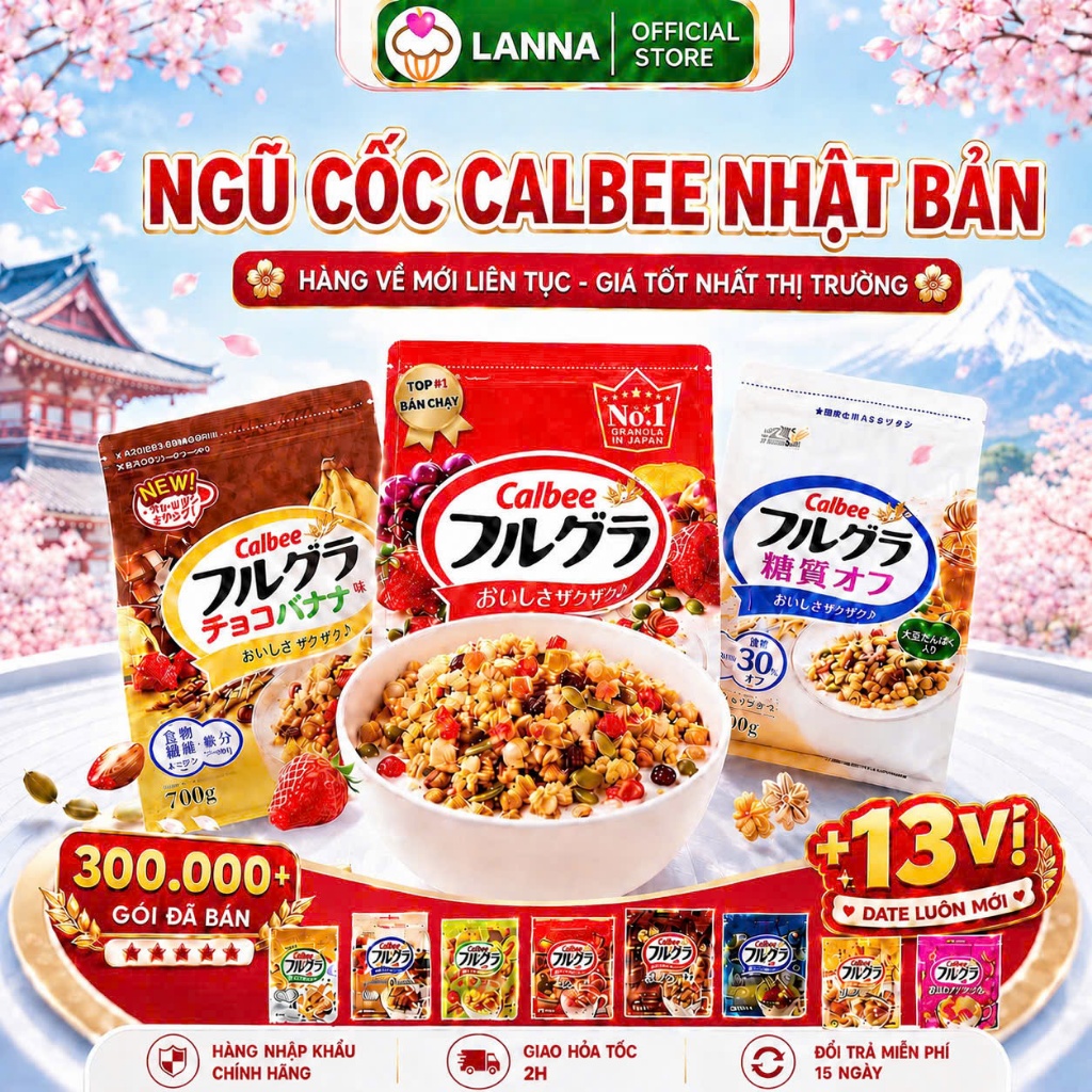 【HÀNG MỚI VỀ + 13 Vị】Ngũ Cốc Calbee Nhật Bản Ăn Kiêng Giảm Cân Mix Sữa Chua Trái Cây Granola Ăn Sáng