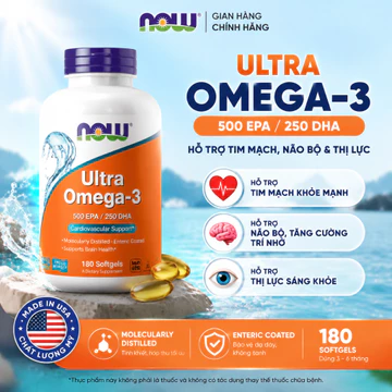 Ultra Omega-3 500 EPA/250 DHA 180 viên – Bảo vệ tim tốt não, giảm mỡ máu tăng trí nhớ – Fish Oil Mỹ
