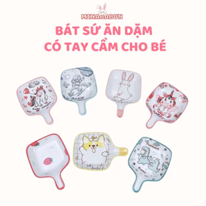 Bát sứ có tay cầm, Bát sứ ăn dặm hình thù đáng yêu cho bé ăn dặm an toàn, tiện lợi