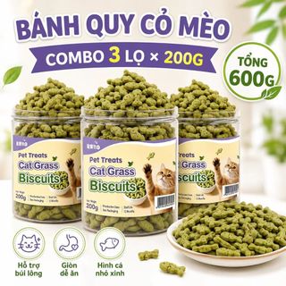 Bánh Quy Cỏ Mèo 600g Combo 3 Lọ x 200g, Snack Giòn Cho Mèo Hỗ Trợ Đào Thải Búi Lông, Thơm Miệng