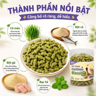 Bánh Quy Cỏ Mèo 600g Combo 3 Lọ x 200g, Snack Giòn Cho Mèo Hỗ Trợ Đào Thải Búi Lông, Thơm Miệng