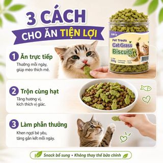 Bánh Quy Cỏ Mèo 600g Combo 3 Lọ x 200g, Snack Giòn Cho Mèo Hỗ Trợ Đào Thải Búi Lông, Thơm Miệng