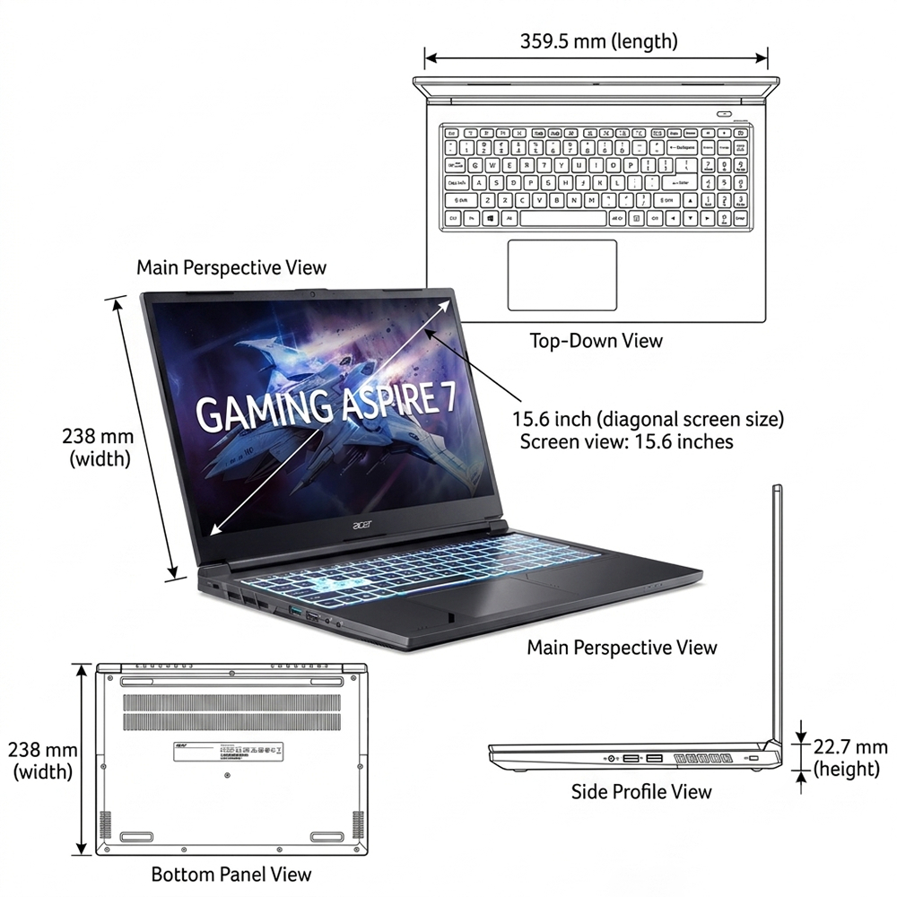 Laptop Acer Gaming Aspire 7 A715-59G-59RD NH.DXUSV.001, Core 5 210H, RTX 3050 4GB, 16GB, 512GB, 15.6 FHD 144Hz, Win11 | BigBuy360 - bigbuy360.vn