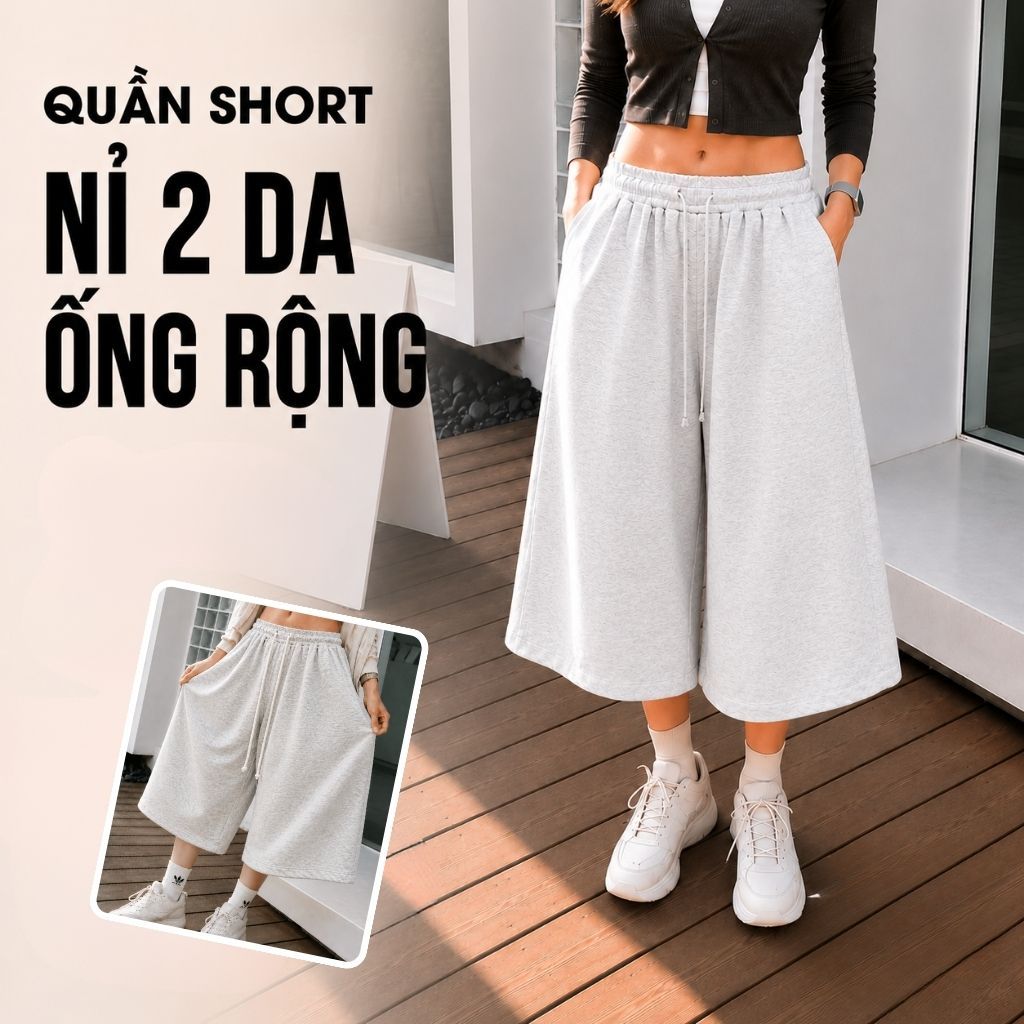 Quần Short Nỉ 2 Da Ống Rộng ZGO form unisex basic chất nỉ Quảng Châu Dày Mịn QZG23