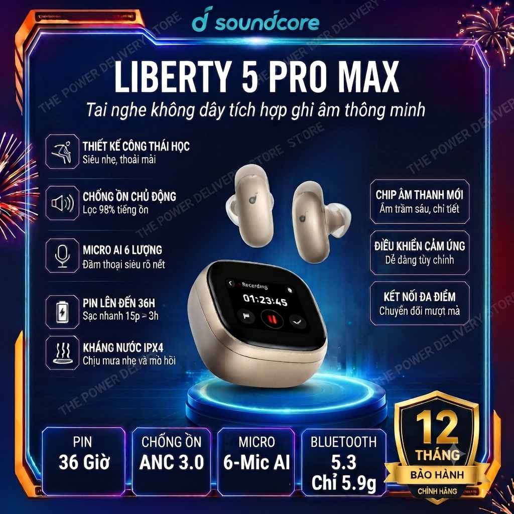Tai Nghe Bluetooth Soundcore Liberty 5 Pro Max – Chống Ồn Chủ Động, Âm Thanh Hi-Res, Pin 50H | BigBuy360 - bigbuy360.vn