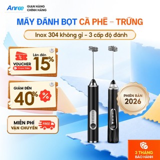 [Hoả Tốc] Máy Đánh Bọt Cà Phê ANREE Sạc USB 3 Tốc Độ, 2 Đầu Đánh, Máy Đánh Trứng Cầm Tay Không Dây