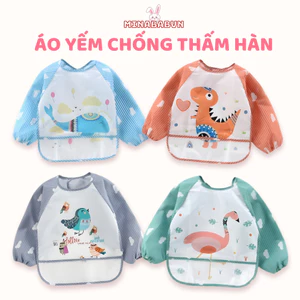 Áo Yếm Ăn Dặm Dài Tay Chống Thấm Có Máng Hứng, Yếm Dài Tay Chống Thấm Cho Bé Nhiều Họa Tiết Đáng Yêu