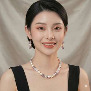 [N1074] Vòng Cổ Dây Chuyền Ngọc, Chuỗi Hạt Ngọc Trai Nhân Tạo Mix Trắng Tím Vàng Sang Trọng - DAISYN