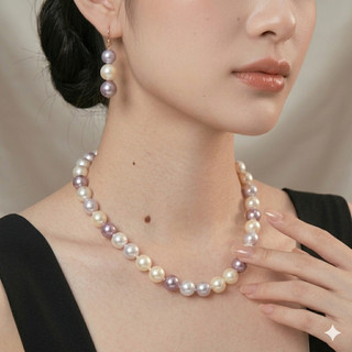 [N1074] Vòng Cổ Dây Chuyền Ngọc, Chuỗi Hạt Ngọc Trai Nhân Tạo Mix Trắng Tím Vàng Sang Trọng - DAISYN