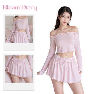 [TẶNG TẤT] Set Bộ Đồ Mặc Nhà Tiểu Thư Áo Tank Top Tay Dài Trễ Vai Và Chân Váy Xòe Ngắn Có Lót Quần BD011