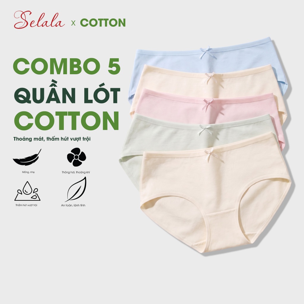 Quần Lót Cotton Selala Combo 5 Quần Lót Nữ Lành Tính Màu Pastel Co Giãn Thoải Mái Quần Lót Nữ QC64